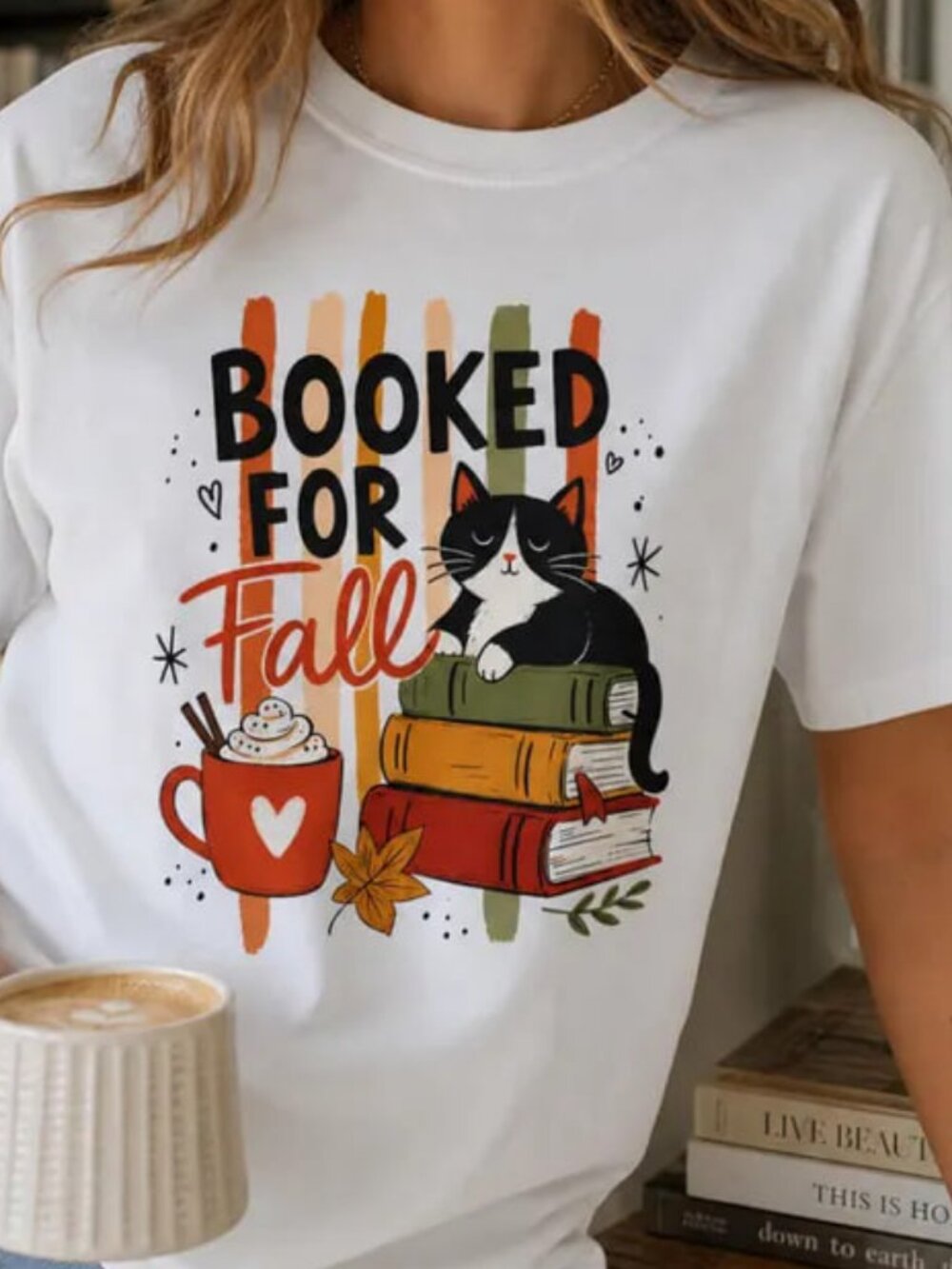 Autumn Reading Shirt, Book Lover Gift, Cute Cat Book Shirt